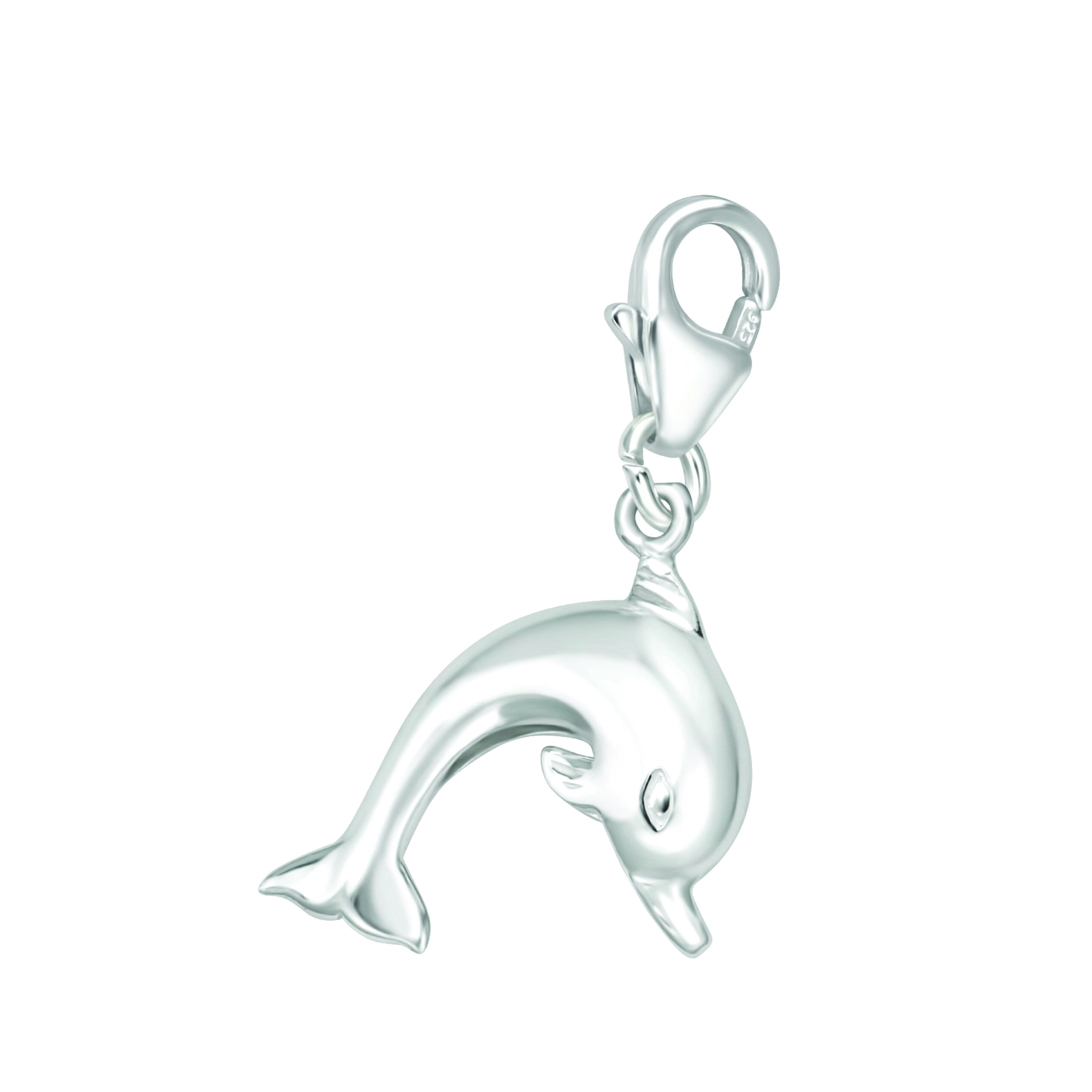 Charmanhänger Sterlingsilber, Motiv Delfin Charmanhänger mit Karabiner, Sterlingsilber, Motiv Delfin