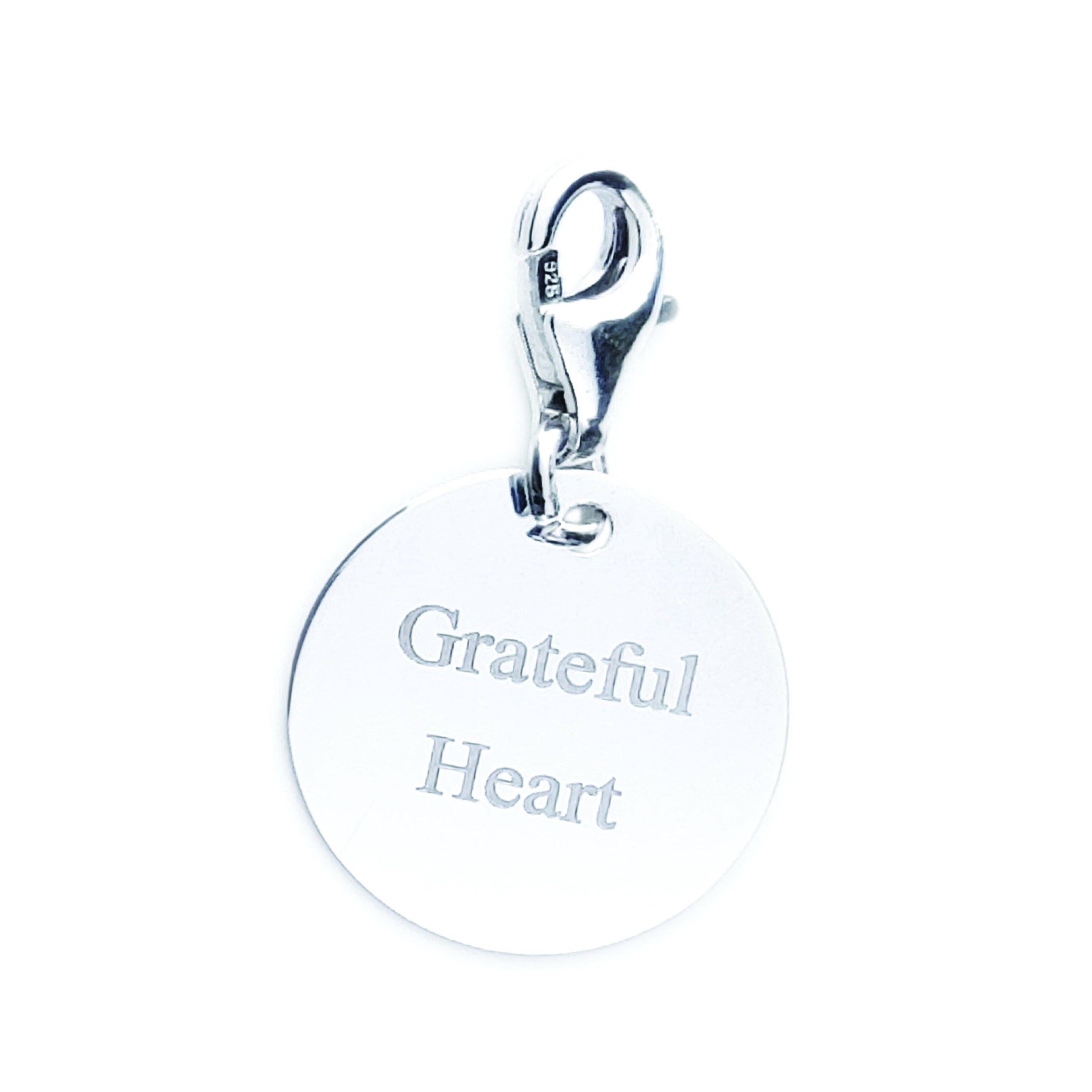 Charmanhänger Grateful heart Charmanhänger mit Karabiner. 925 Sterlingsilber mit Gravur "Grateful Heart" inkl. Übung für mehr Achtsamkeit und Selbstliebe www.seelen-anker.de