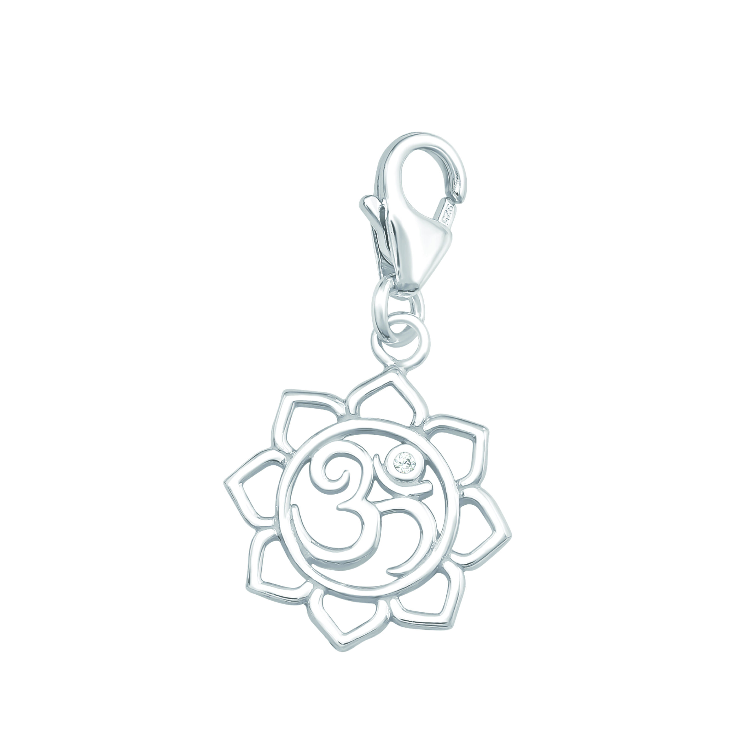 Seelenanker Charmanhänger Om mit weissem Zirkonia Seelenanker Charmanhaenger Om mit Karabiner, Sterlingsilber mit weissem Zirkonia