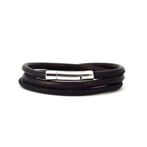 Lederarmband, schwarz, mit Edelstahl-Klickverschluss, dreifach gewickelt, Verschluss mit Gravur Seelenanker