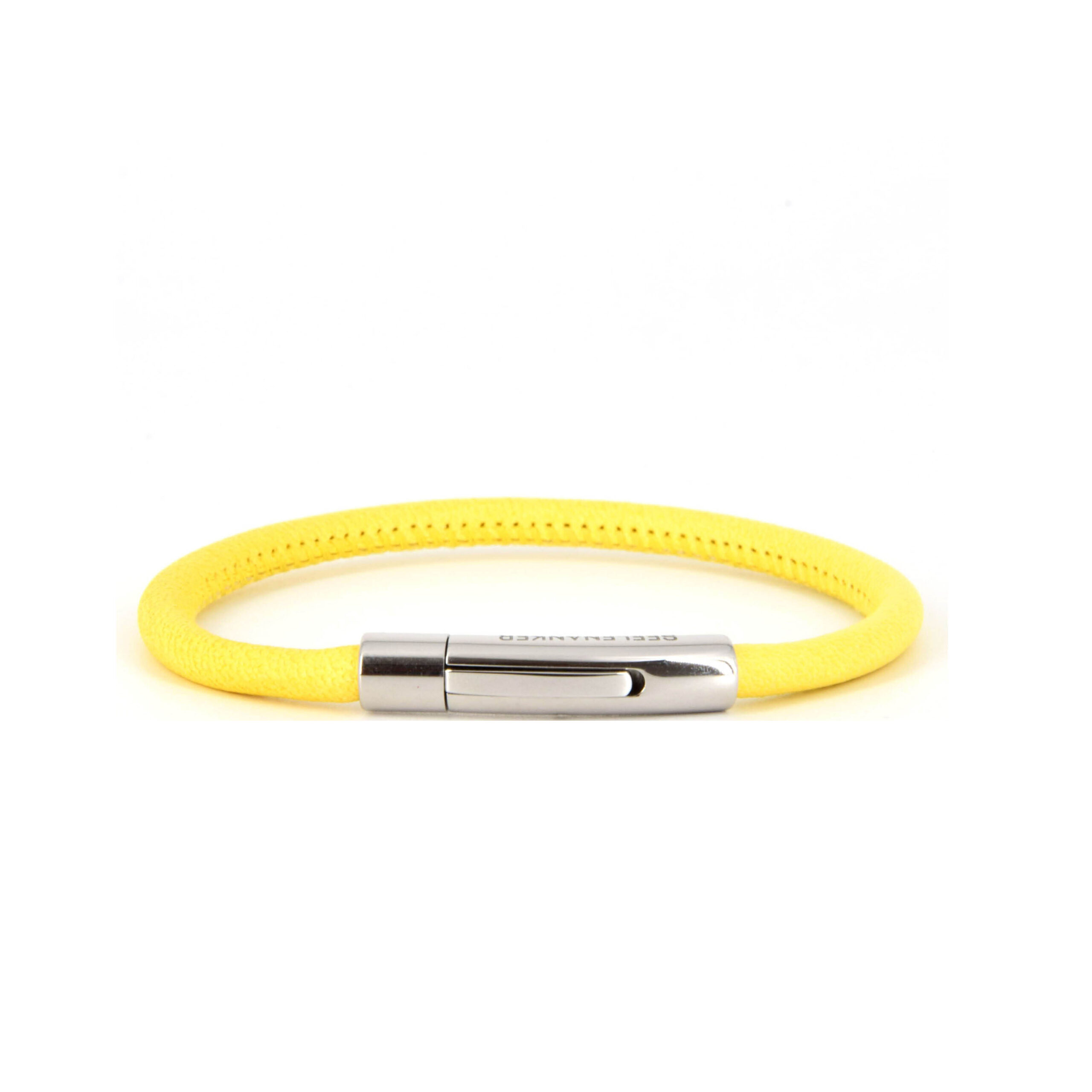 Gelbes Lederarmband 4mm mit Edelstahl-Klickverschluss