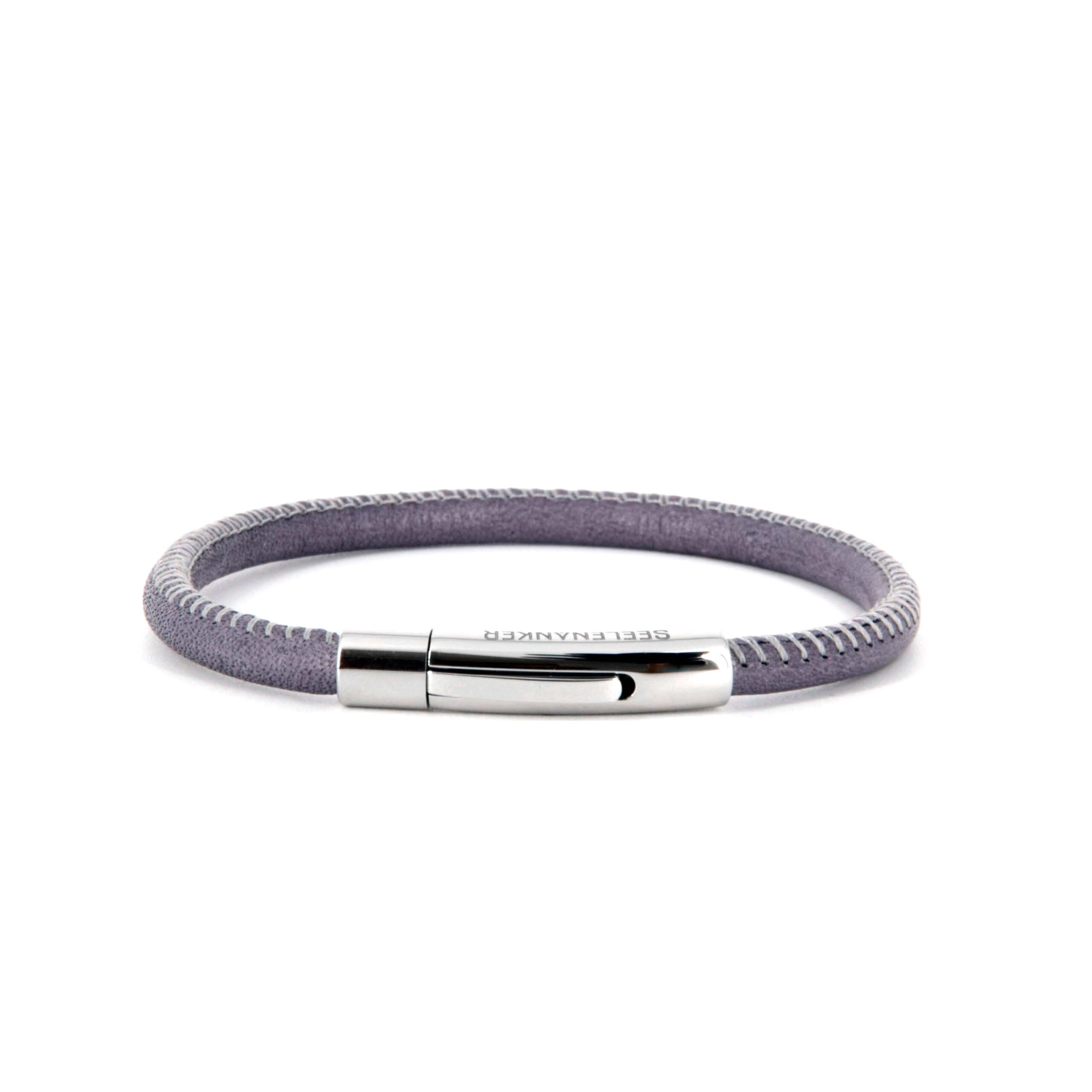 Lederarmband 4mm-einfachgewickelt-Hebeldruckverschluss-grau Graues Lederarmband mit Edelstahlverschluss
