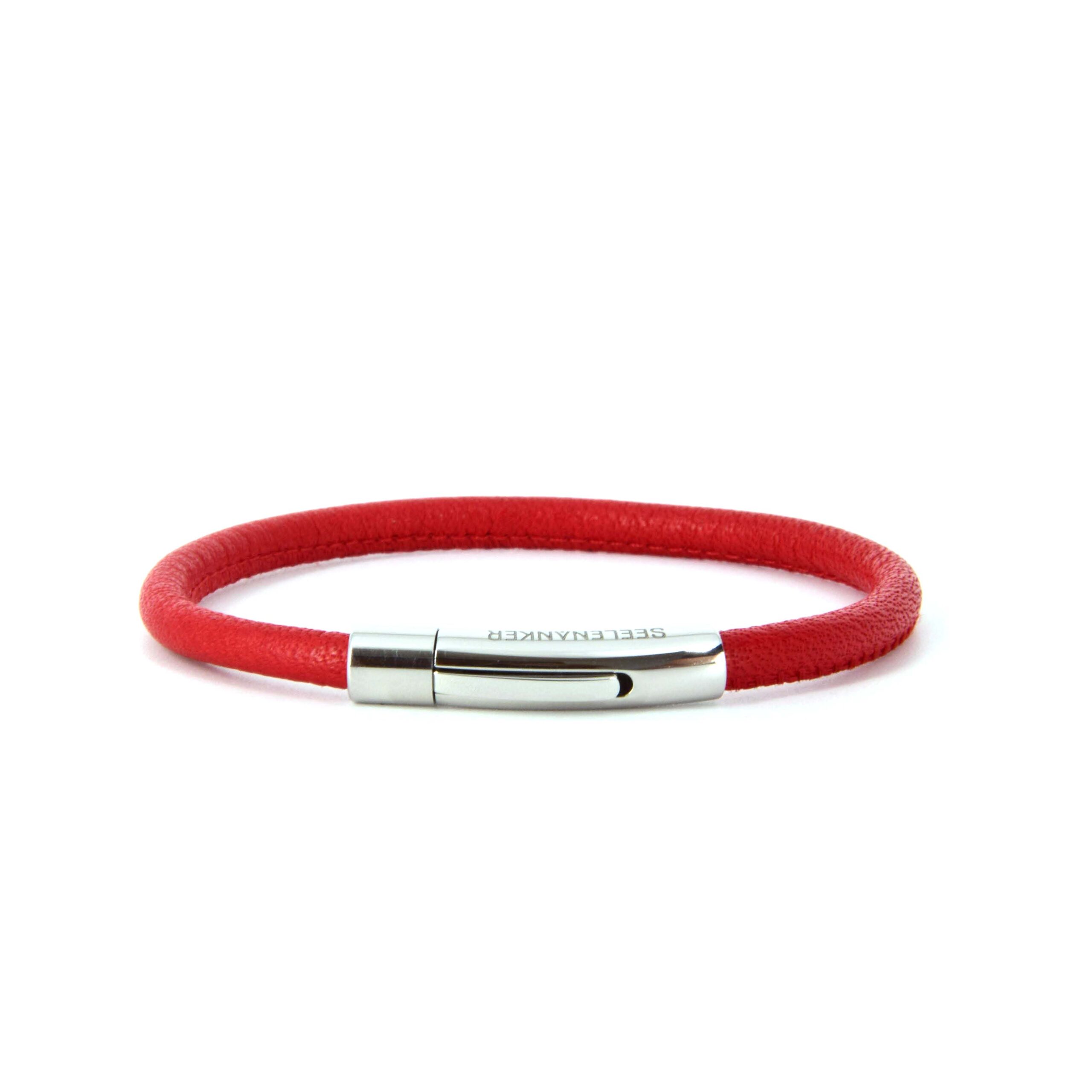 Lederarmband 4mm einfachgewickelt-Hebeldruckverschluss-rot Lederarmband, rot, mit Edelstahl-Klickverschluss, einfach gewickelt, Verschluss mit Gravur Seelenanker