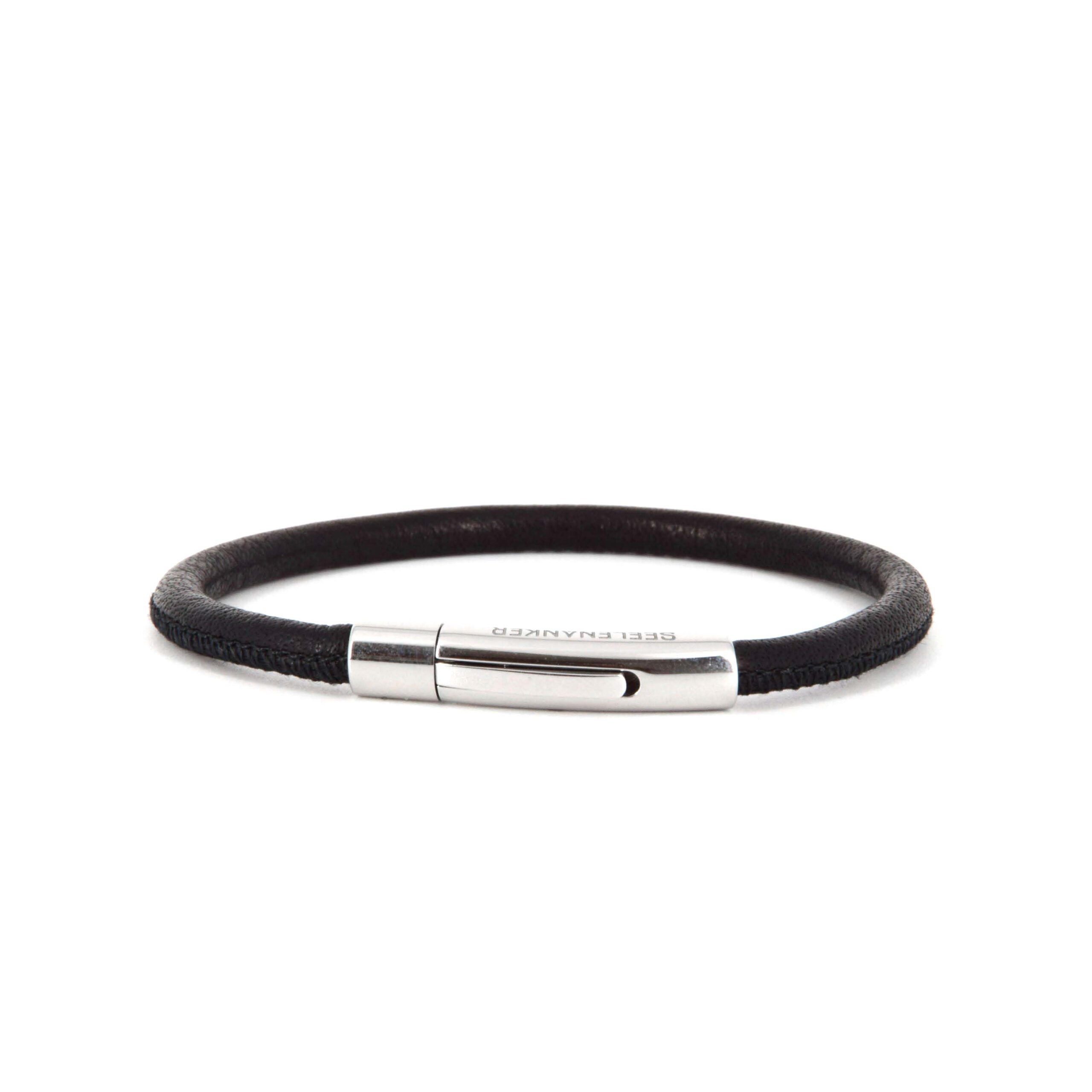 Lederarmband 4mm einfachgewickelt-Hebeldruckverschluss-schwarz premium-lederarmband-schwarz-4mm-durchmesser-einfach-gewickelt-handgefertigt-edelstahlklickverschluss-mit-gravur-seelenanker