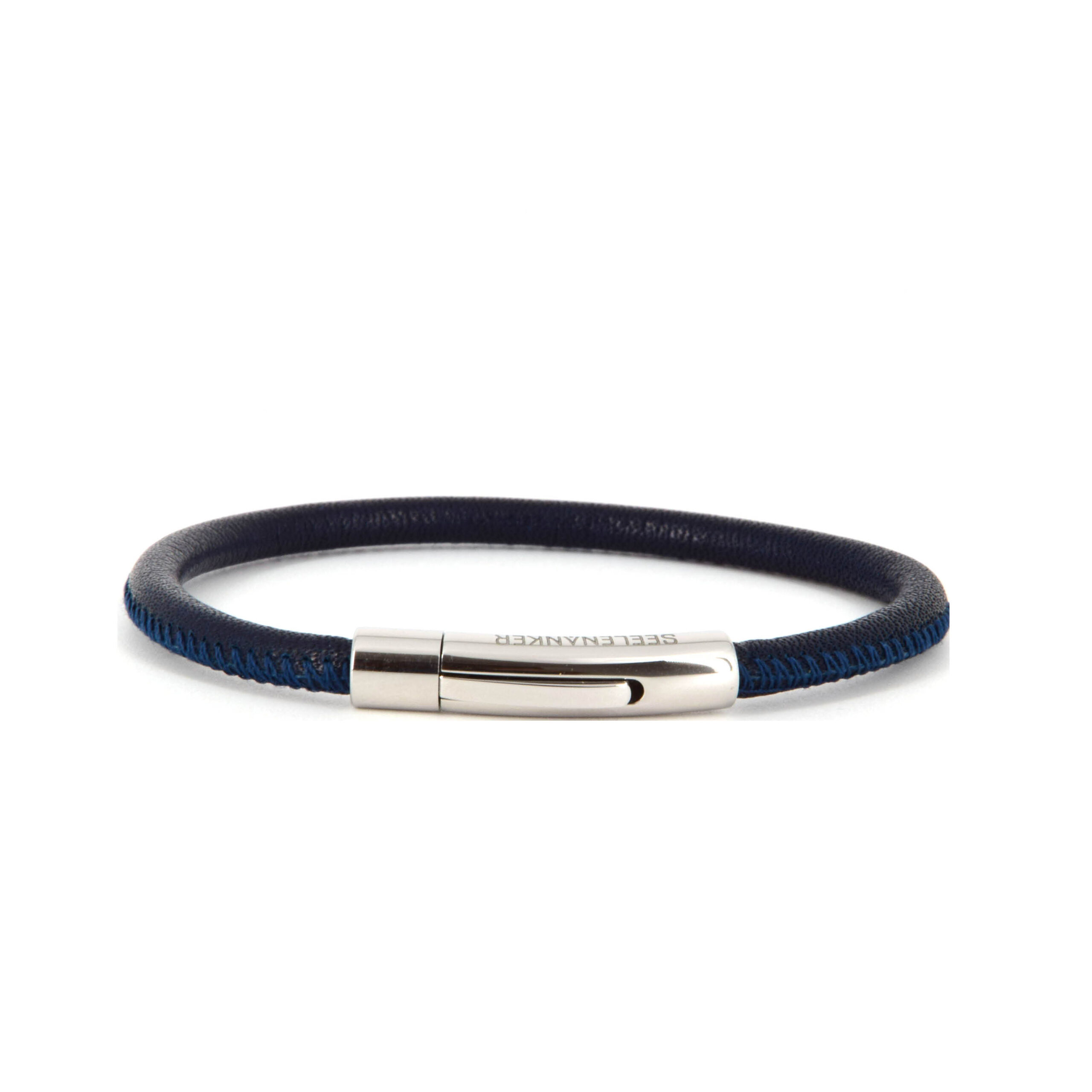 Lederarmband 4mm-einfachgewickelt-hebeldruckverschluss-blau Blaues Lederarmband mit Edelstahlverschluss.