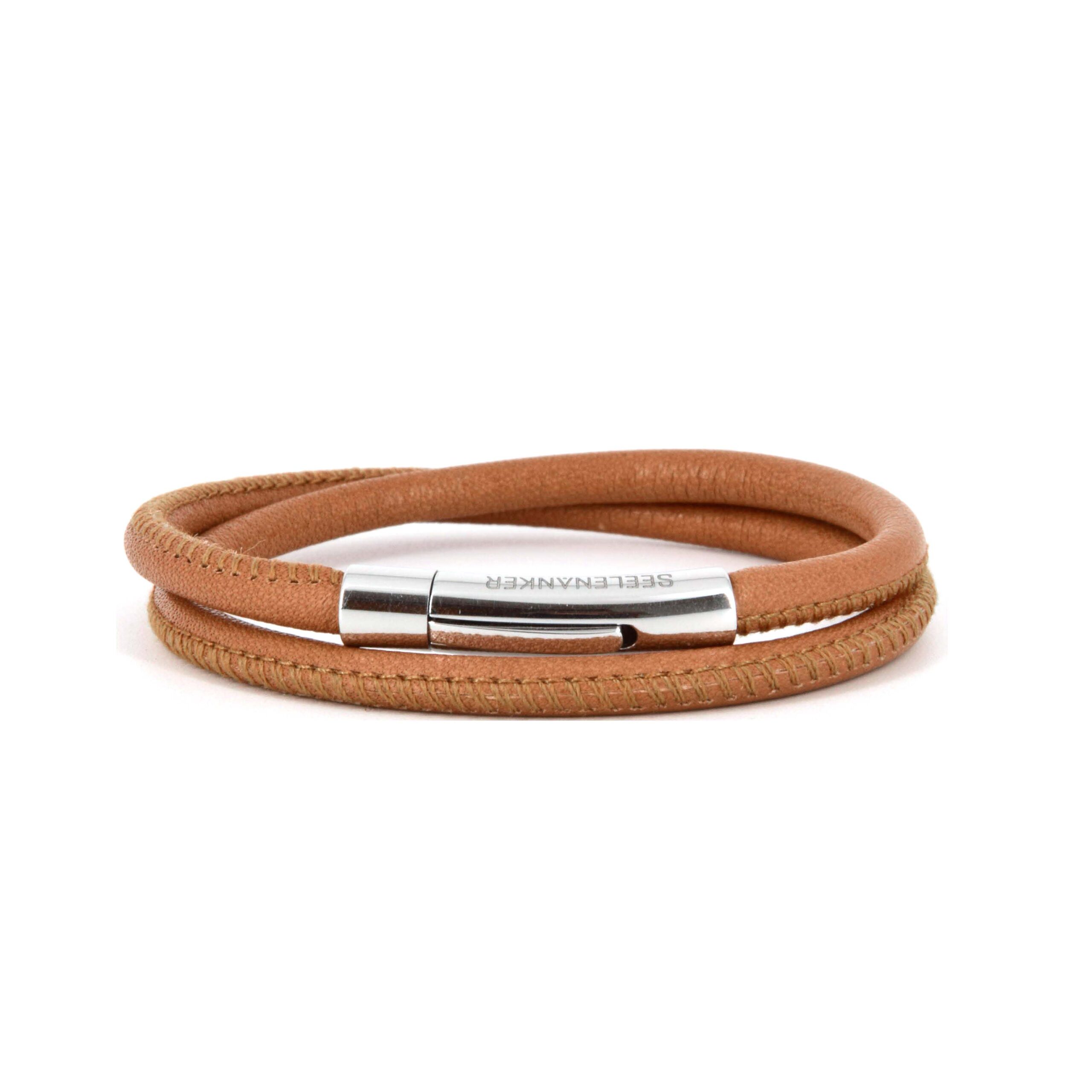 Lederarmband hellbraun mit Edelstahl-Klickverschluss