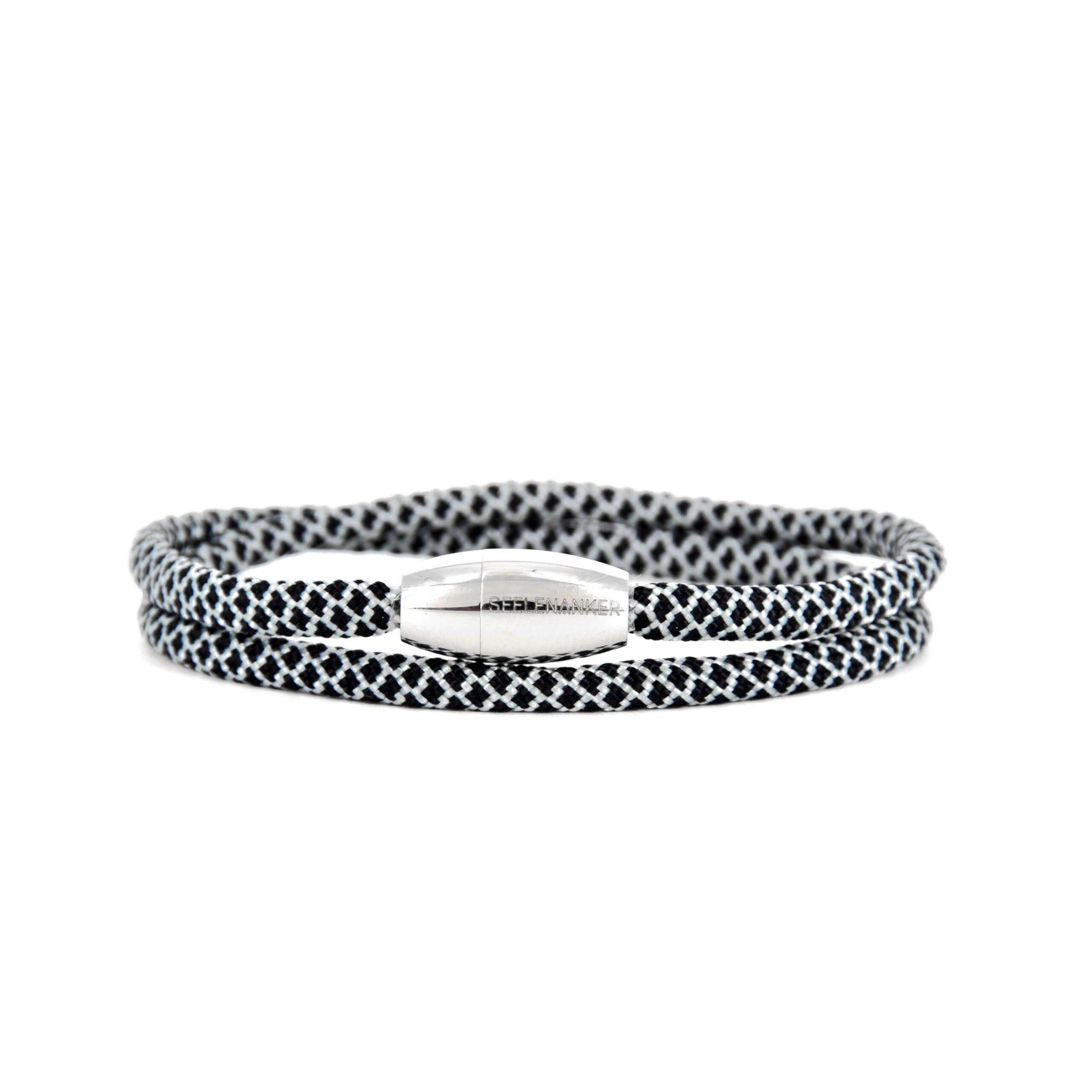 Segeltauarmband 4mm-zweifachgewickelt-magnetverschluss-silbergrau-schwarz seelenanker-segeltauarmband-silbergrau-schwarz-4mm-durchmesser-handgefertigt. edelstahlmagnetverschluss-mit-gravur-seelenanker