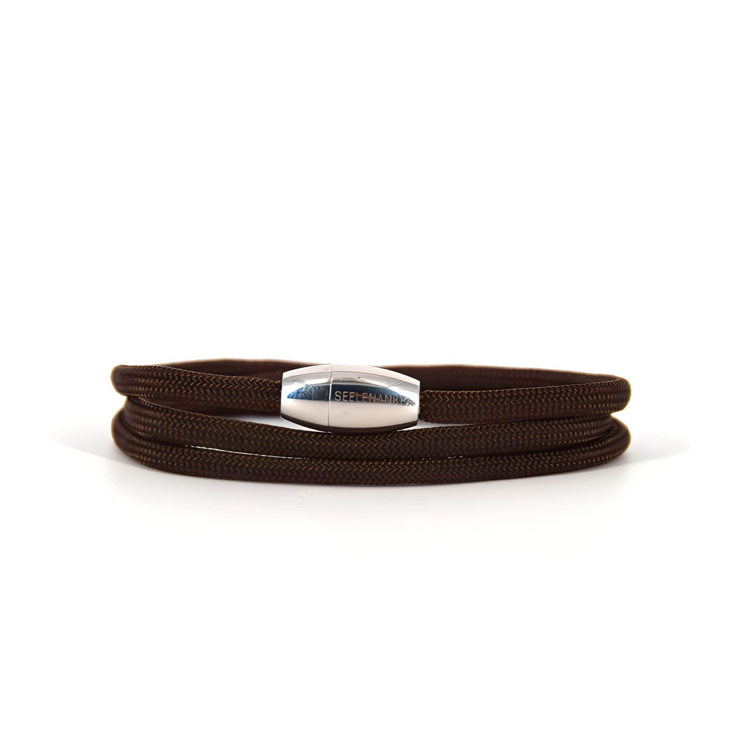 Segeltau Espresso dreifachgewickelt Magnetverschluss seelenanker-segeltauarmband-4mm-durchmesser-handgefertigt. edelstahlmagnetverschluss-mit-gravur-seelenanker, farbe-espresso