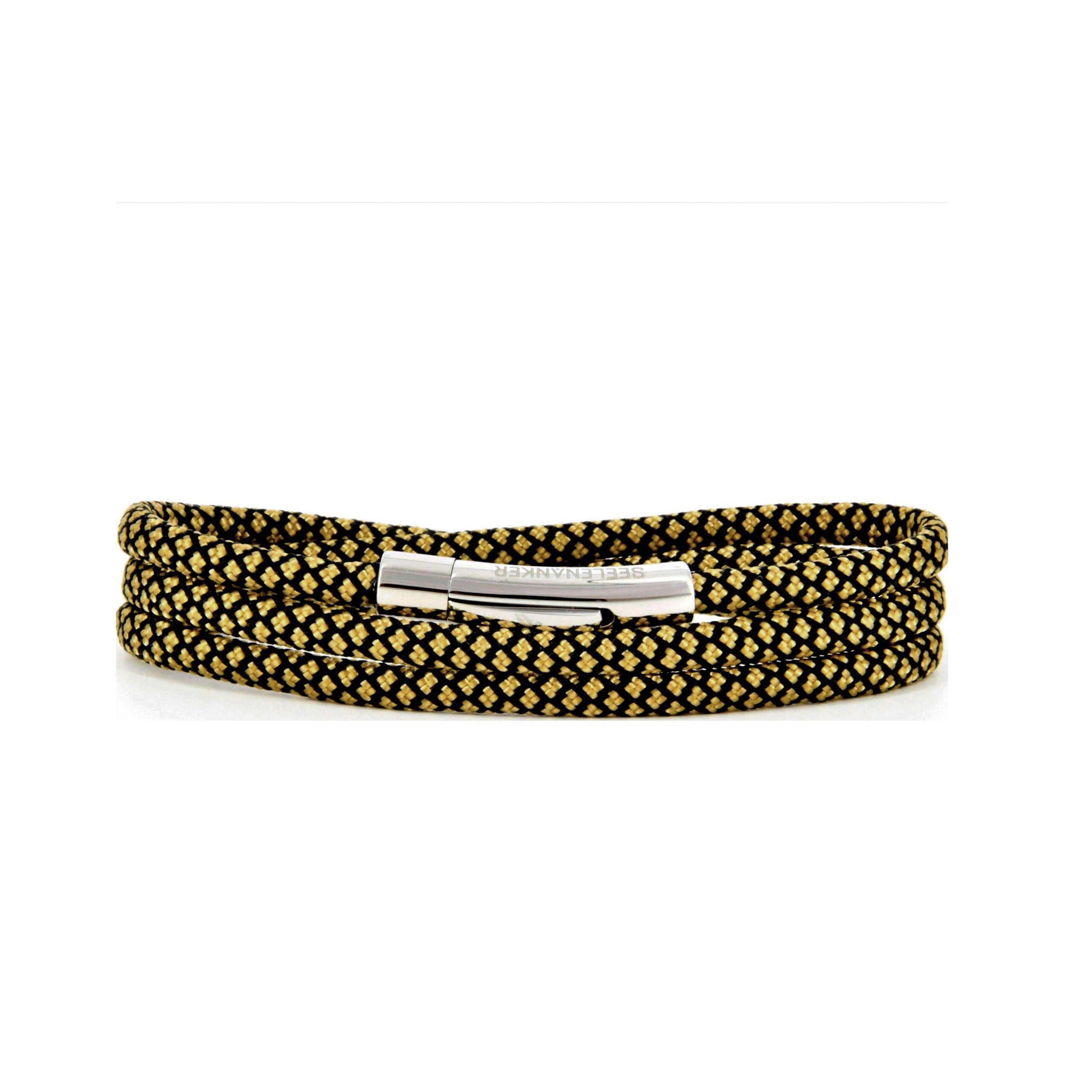 Segeltau gold schwarz dreifachgewickelt Hebeldruckverschluss premium-segeltauarmband-gold-schwarz-4mm-durchmesser-handgefertigt. edelstahlklickverschluss-mit-gravur-seelenanker