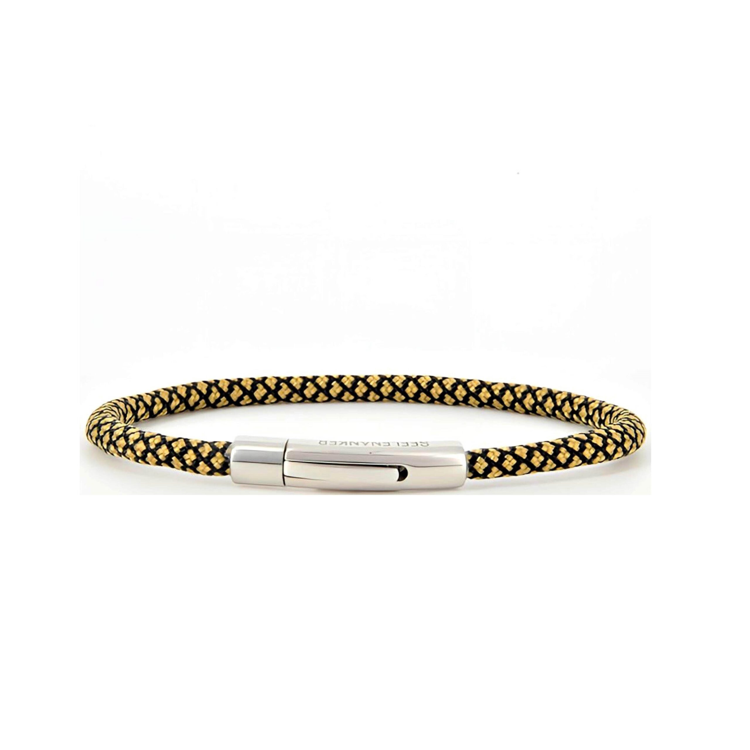 Segeltau gold schwarz einfachgewickelt Hebeldruckverschluss premium-segeltauarmband-gold-schwarz-4mm-durchmesser-handgefertigt. edelstahlklickverschluss-mit-gravur-seelenanker