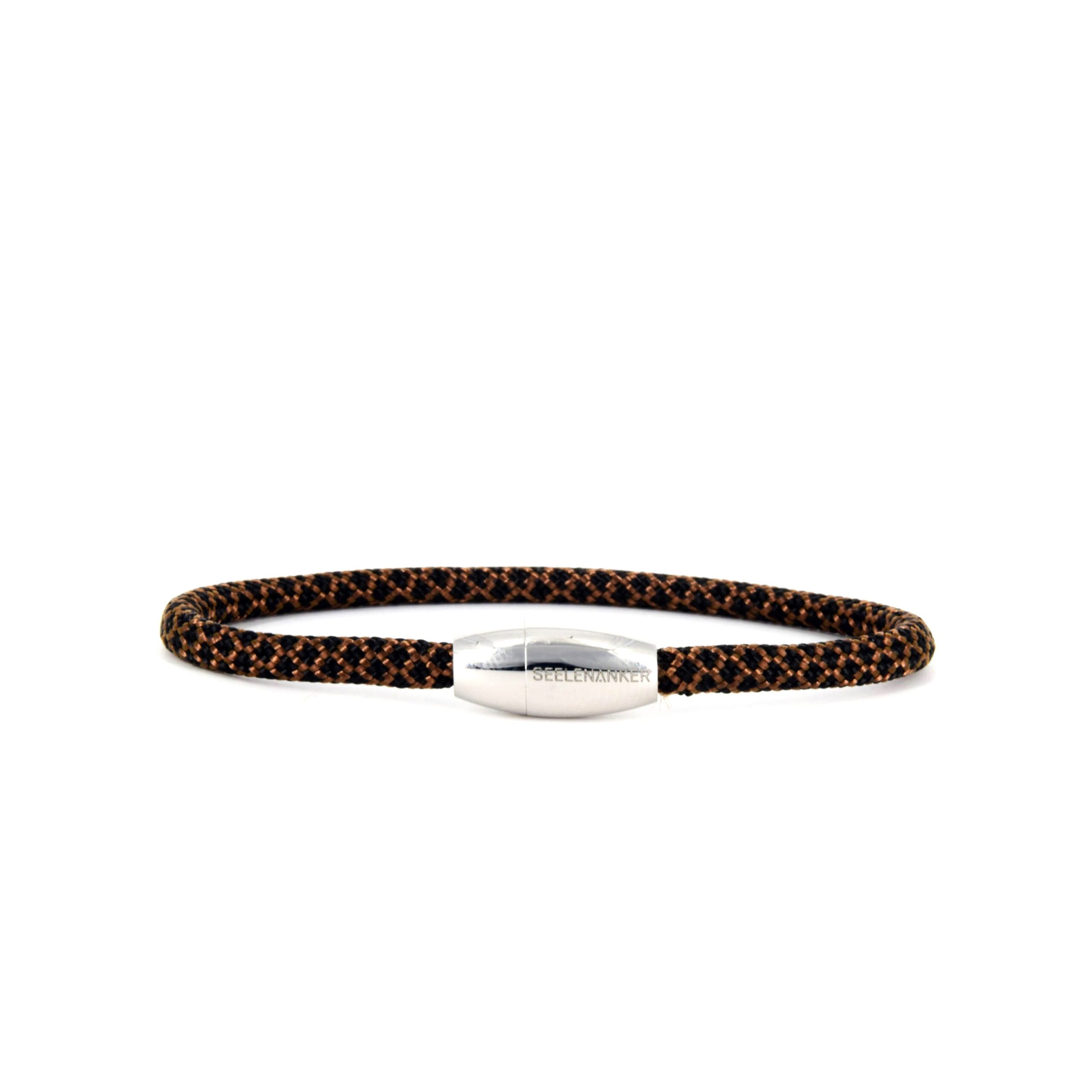 Segeltau haselnussbraun schwarz einfachgewickelt magnetverschluss seelenanker-segeltauarmband-haselnussbraun-schwarz-4mm-durchmesser-handgefertigt. edelstahlmagnetverschluss-mit-gravur-seelenanker