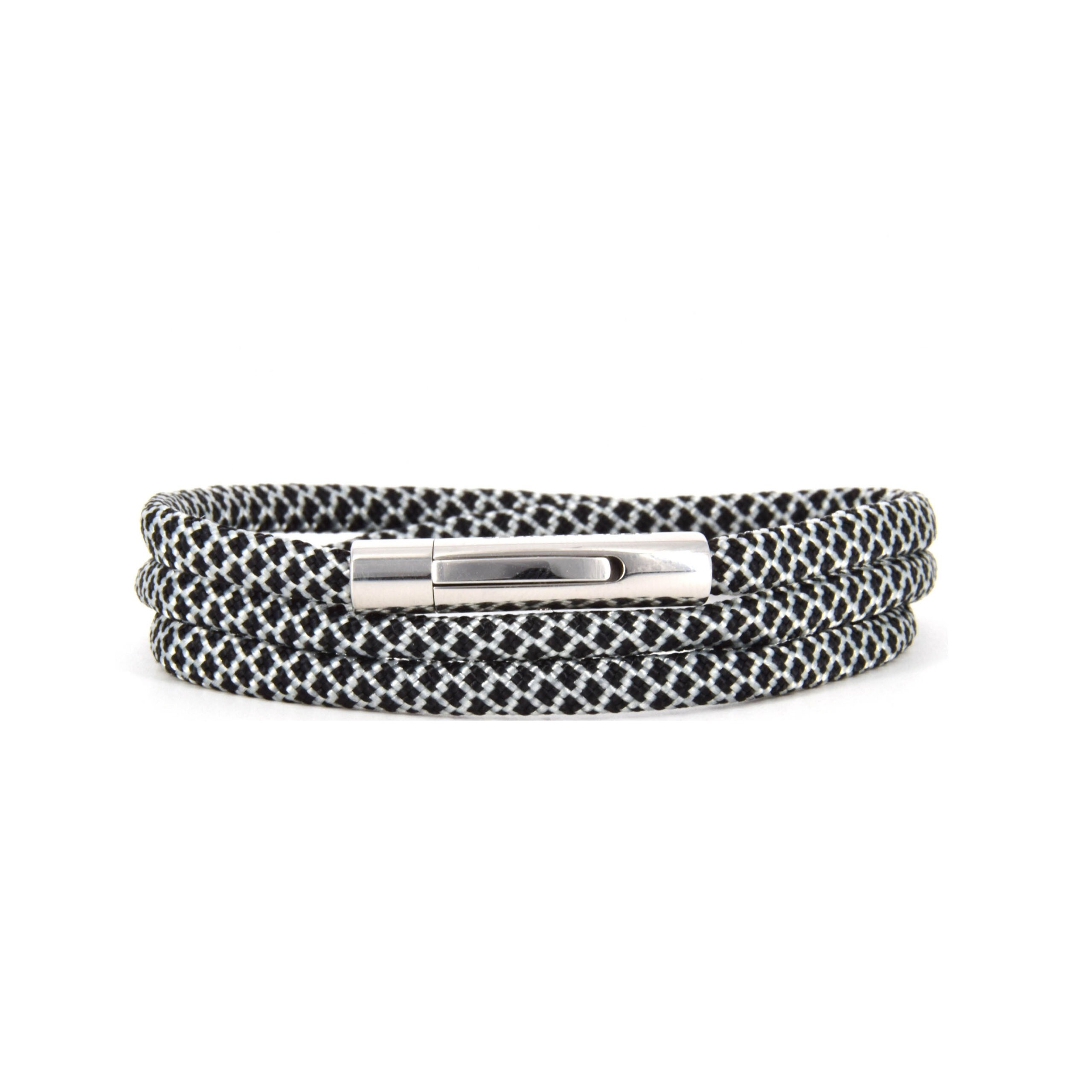 Segeltauarmband 4mm-dreifachgewickelt-hebeldruckverschluss-silbergrau-schwarz premium-segeltauarmband-silbergrau-schwarz-4mm-durchmesser-handgefertigt. edelstahlklickverschluss-mit-gravur-seelenanker