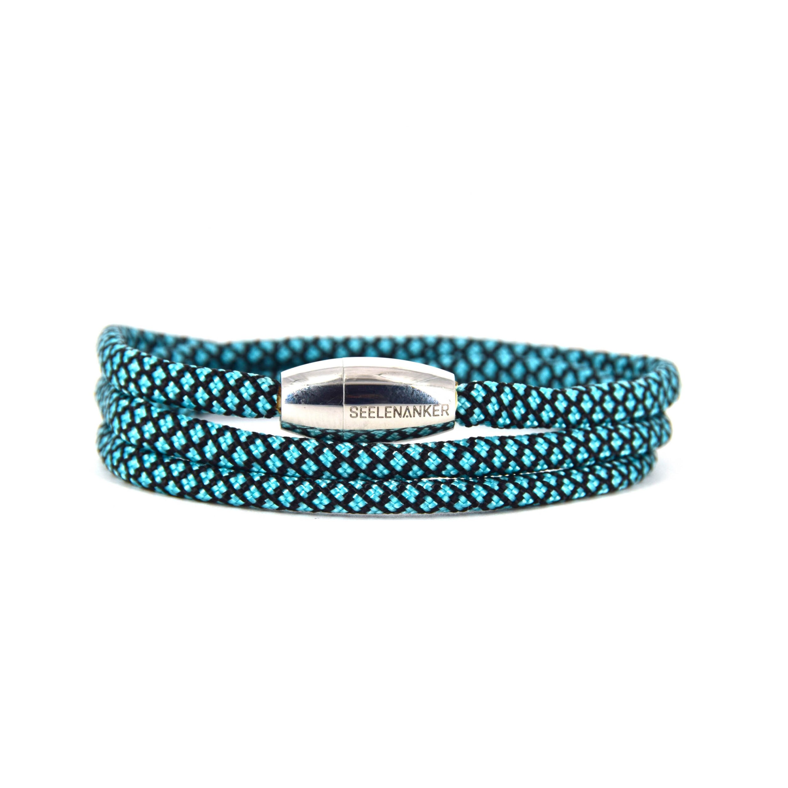 Segeltauarmband 4mm-dreifachgewickelt-magnetverschluss-tuerkis-schwarz seelenanker-segeltauarmband-4mm-durchmesser-handgefertigt. edelstahlmagnetverschluss-mit-gravur-seelenanker-farbe-tuerkis-schwarz