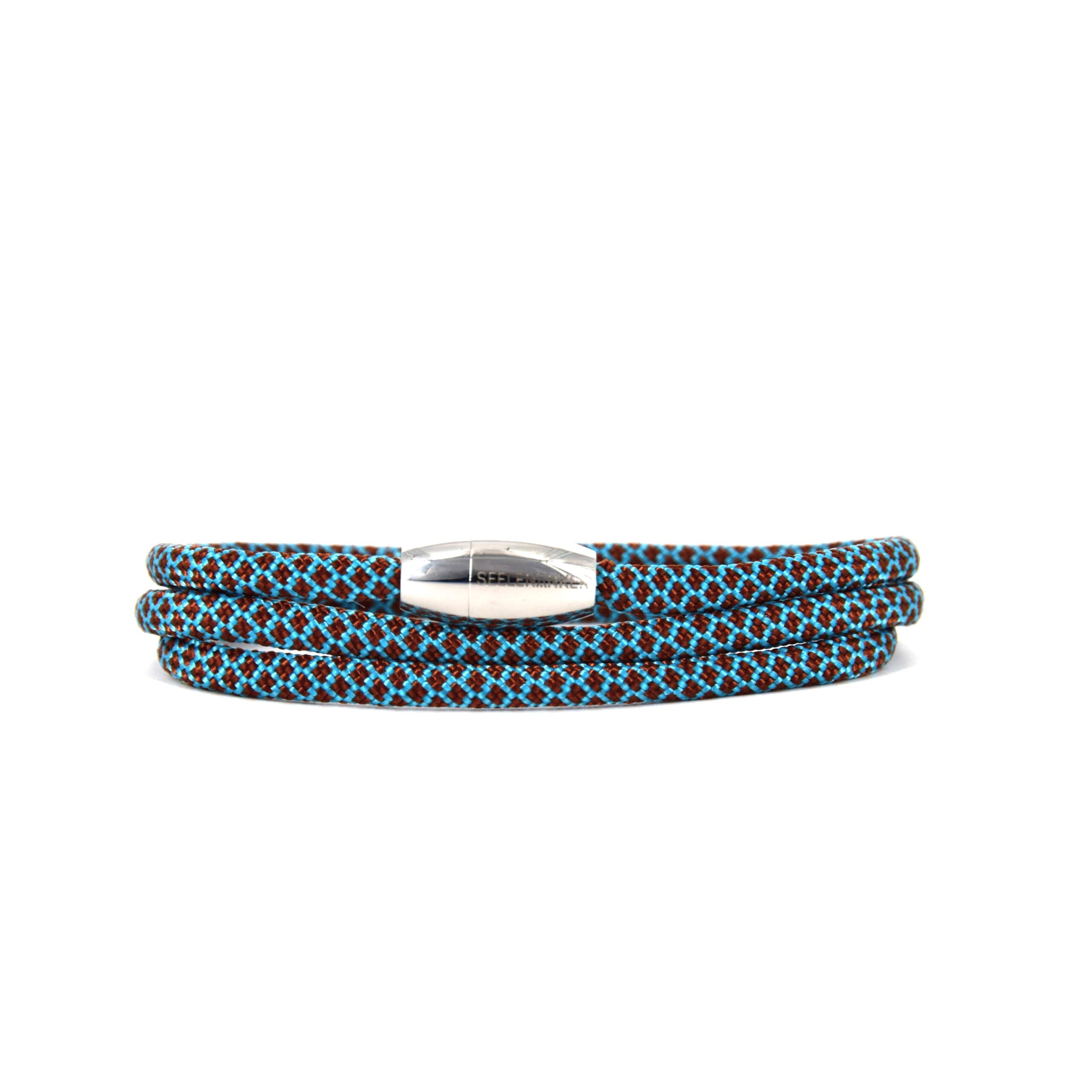 Segeltauarmband 4mm-dreiifachgewickelt-magnetverschluss-tuerkis-braun seelenanker-segeltauarmband-4mm-durchmesser-handgefertigt. edelstahlmagnetverschluss-mit-gravur-seelenanker-farbe-tuerkis-braun