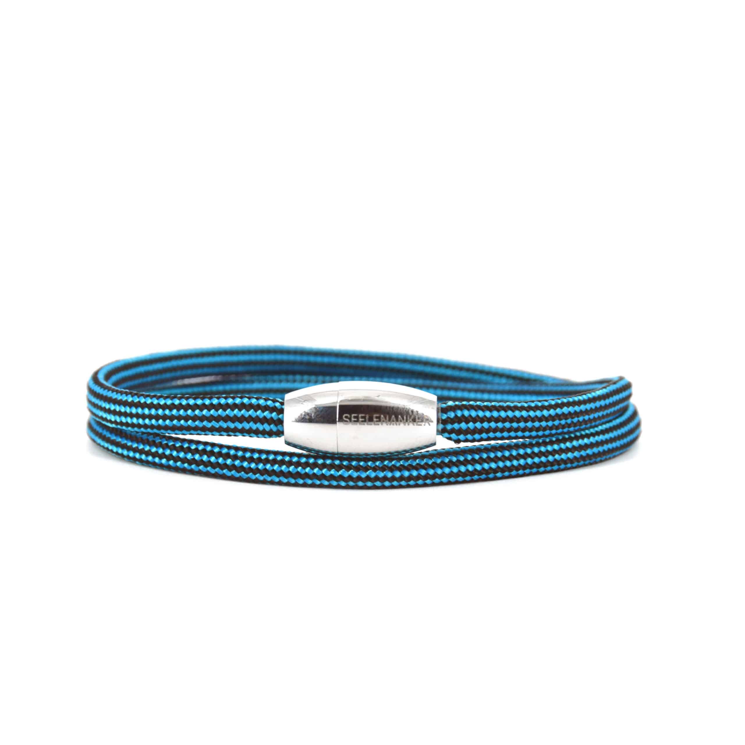 Segeltauarmband 4mm-zweifachgewickelt-magnetverschluss-tuerkis-schwarze-streifen seelenanker-segeltauarmband-tuerkis-schwarz-4mm-durchmesser-handgefertigt. edelstahlmagnetverschluss-mit-gravur-seelenanker
