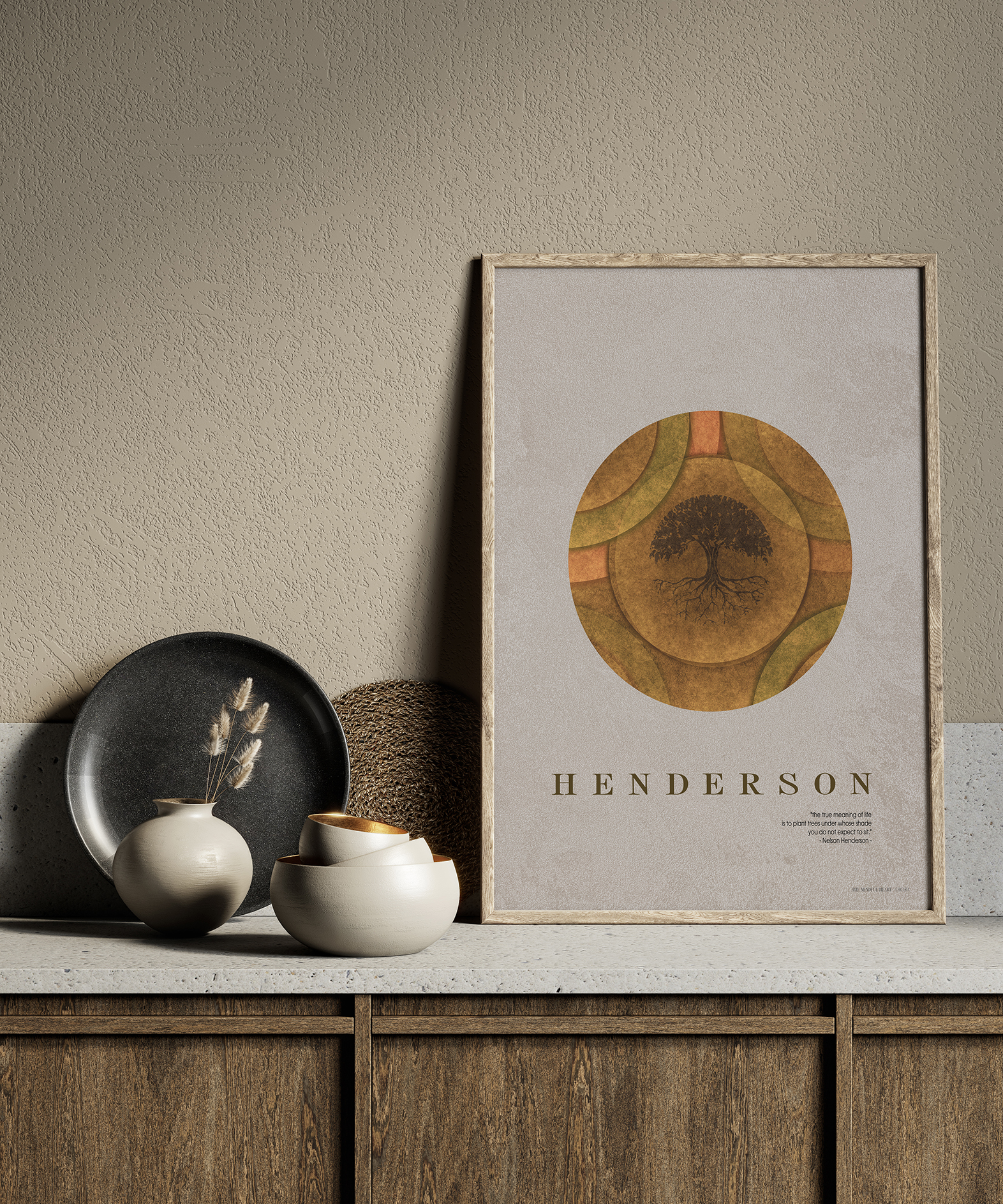 chicura-poster-baum-des-lebens-henderson-mood_1 Beige Kücheneinrichtung mit Arbeitsplatte, Dekor und Rahmen aus Stein. Poster von Chicura mit Lebensbaum