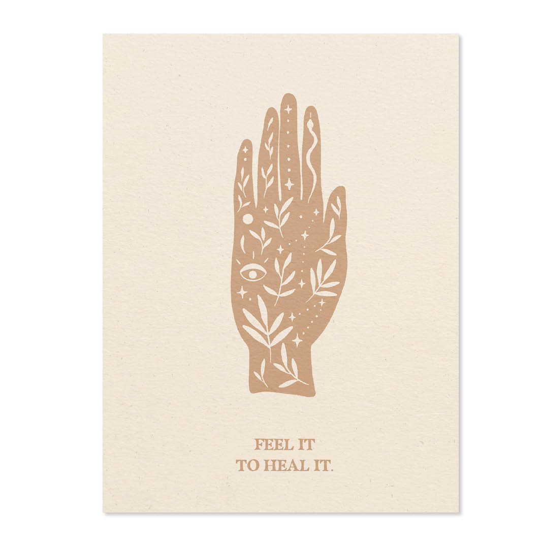 minikarte-feel-it-to-heal-it-mini Minikarte Feel it to heal it mit spiritueller Illustration. Boho Illustration.