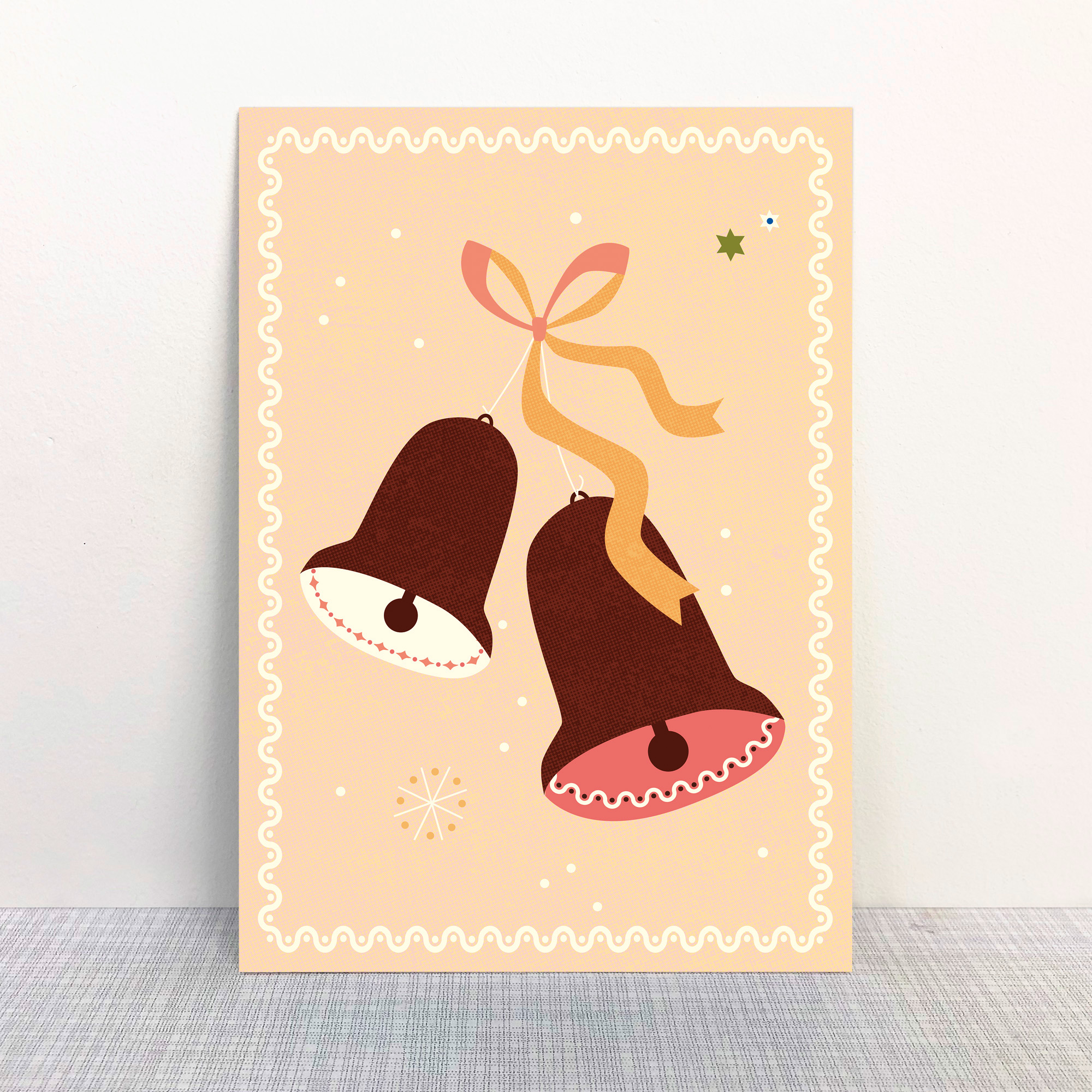 XMS-006_Monimari_Postkarte_Gloeckchen_shop Illustrierte Postkarte mit Weihnachtsglöckchen Motiv