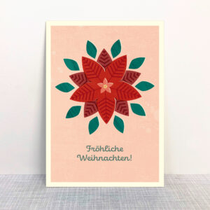 Illustrierte Postkarte mit rotem Weihnachtsstern