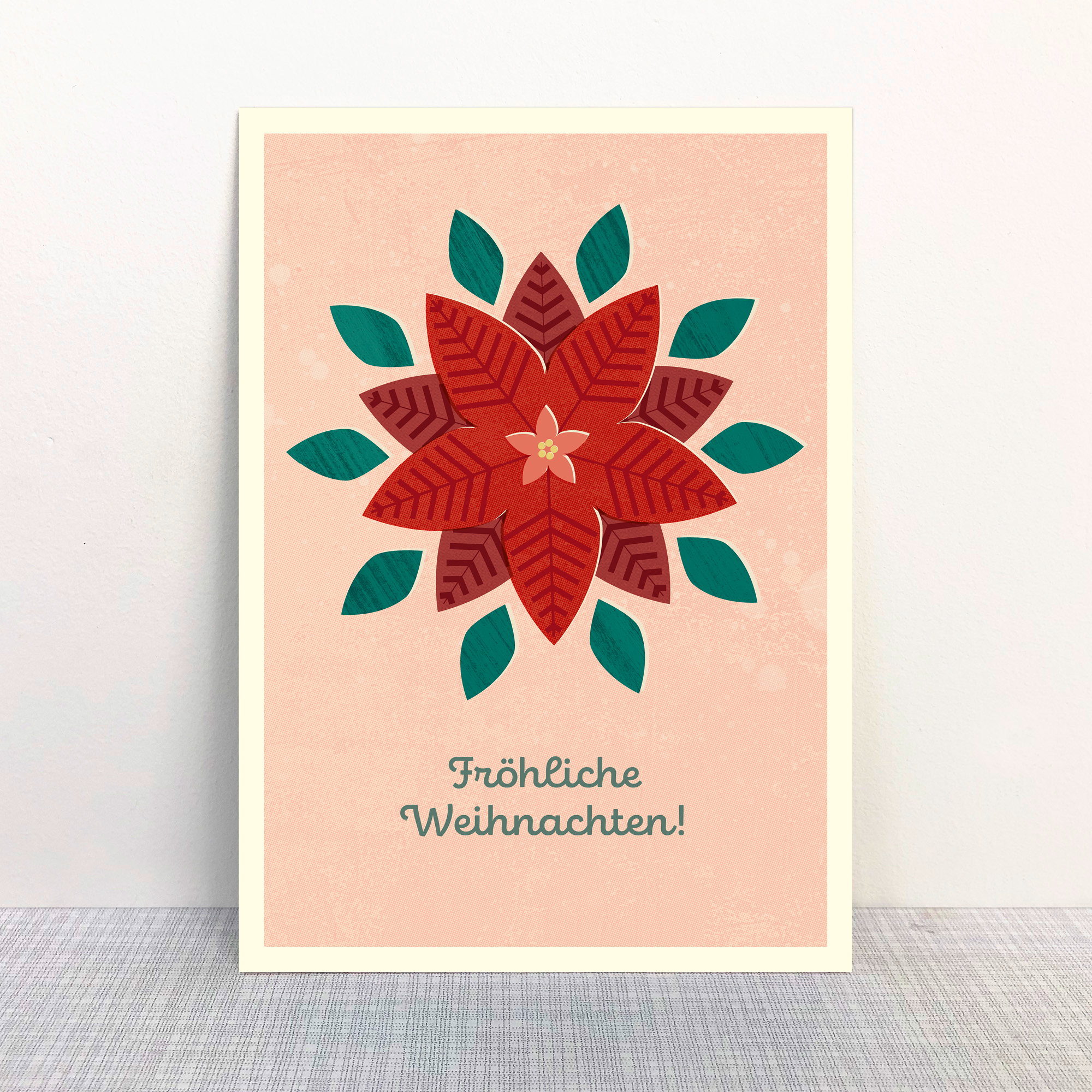 XMS-041_Monimari_Postkarte_Weihnachtsstern_shop Illustrierte Postkarte mit rotem Weihnachtsstern