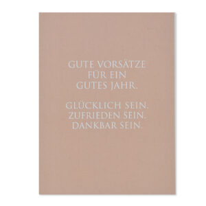 Rosefarbene Postkarte zum neuen Jahr mit weissem Text "Gute Vorsätze..."