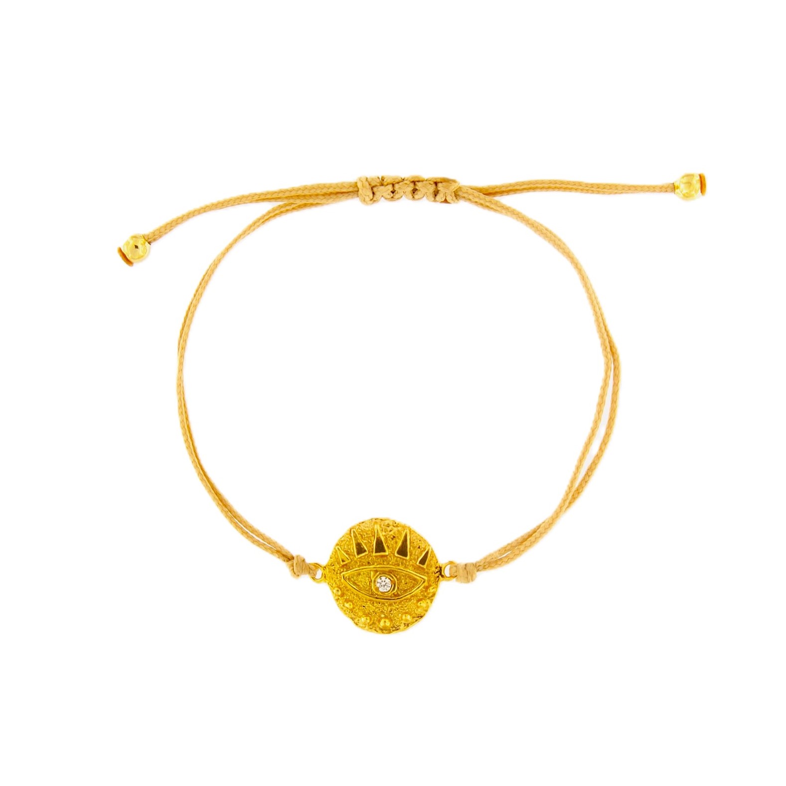 seelenanker-verstellbares-armband-schuetzendes-auge Verstellbares Armband aus Baumwollgarn und Details aus Silber mit Goldbeschichtung und kubischen Zirkonia