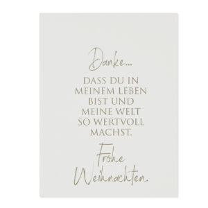Weisse Weihnachtskarte mit goldenem Text Danke - Frohe Weihnachten