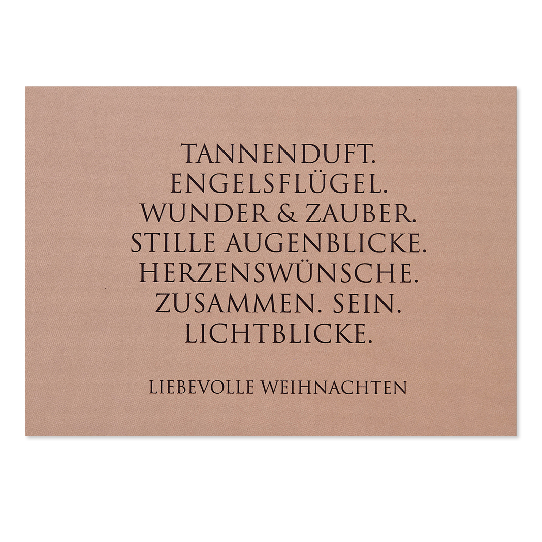 weihnachtskarte-wunderwort-tannenduft Rosefarbene Weihnachtskarte mit schwarzem Text "...liebevolle Weihnachten"